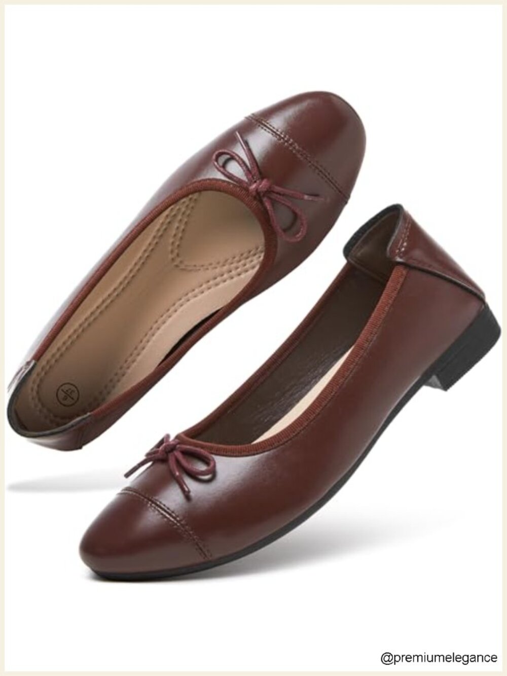 Women's Ballet Flats Slip-On Shoes with Bow, Faux Leather Round-Toe Lightweight